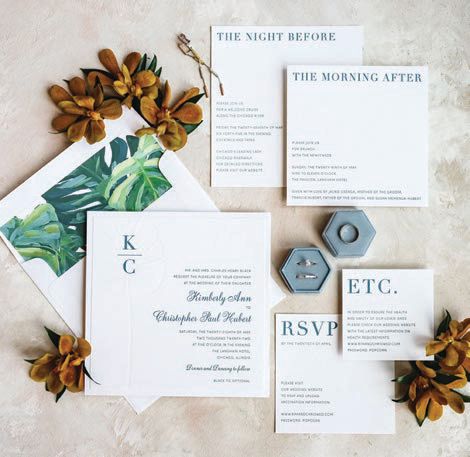 The invitation envelopes had monstera leaf liners Photographed by Amanda Megan Miller