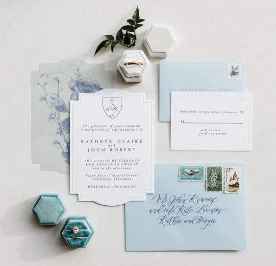 The invitation suite featured blind letterpress, die-cut shapes and a custom liner Photographed by True Grace Photography