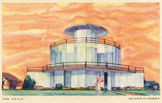 A postcard of the “House of Tomorrow,” the first glass house in America, designed by architect George Fred Keck for the 1933 World’s Fair in Chicago PHOTO: COURTESY OF INDIANA LANDMARKS AND COLLECTION OF STEVEN R. SHOOK