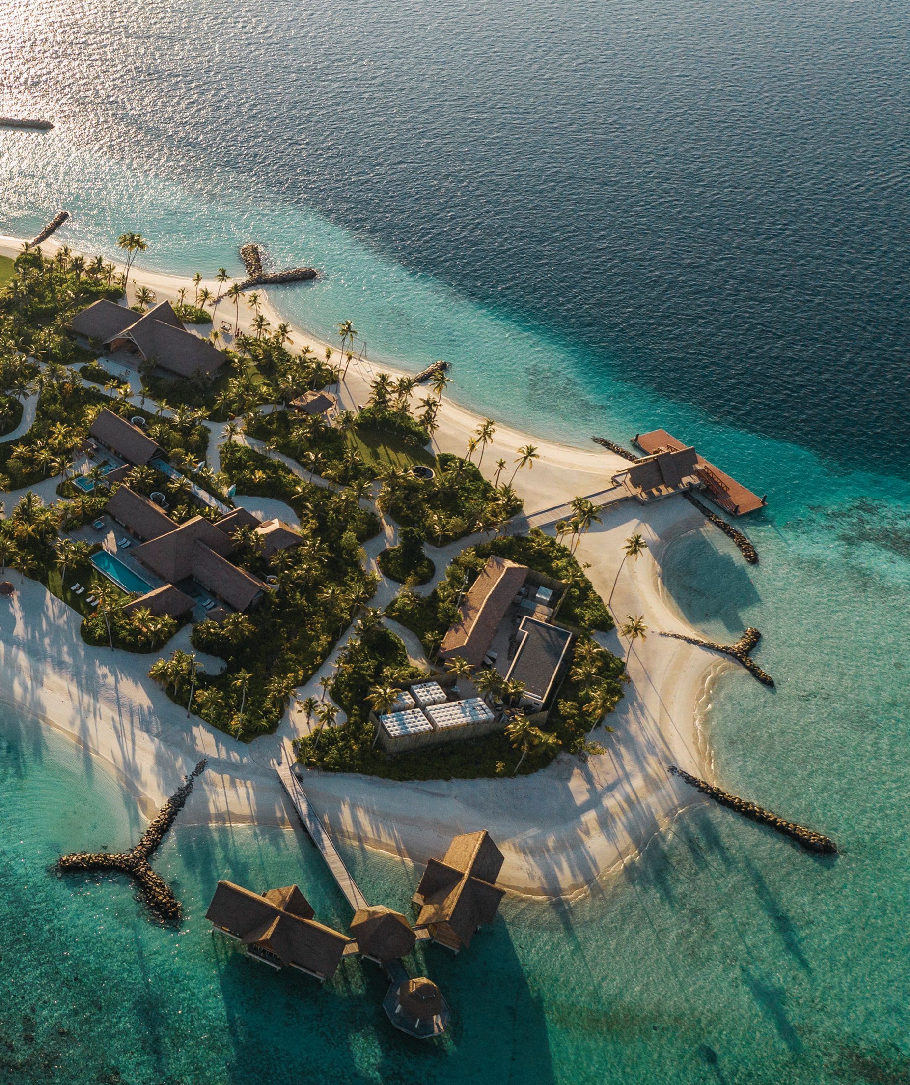 Waldorf Astoria Maldives Ithaafushi’s 350,000-square-foot private island has three villas, a clubhouse and a spa. PHOTO COURTESY OF WALDORF ASTORIA
