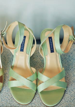 Each bridesmaid wore custom shoes by Margaux with her monogram and the date of the wedding Photographed by Christian Oth, Christian Oth Studio