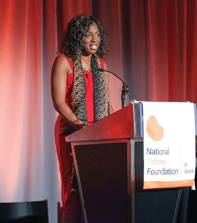 Illinois Department of Public Health (IDPH) Director Dr. Ngozi O. Ezike accepts the Gift of Life Award at NKFI’s 2021 gala PHOTO BY EDDIE QUINONES