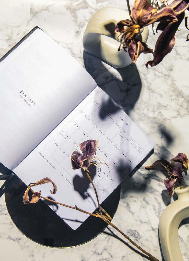 The Astral Planner’s sleek, stylized look complements Bobysheva’s monochromatic and minimal aesthetic PHOTO BY: KIRSTEN MICCOLI/PROP STYLING BY ELENA BOBYSHEVA