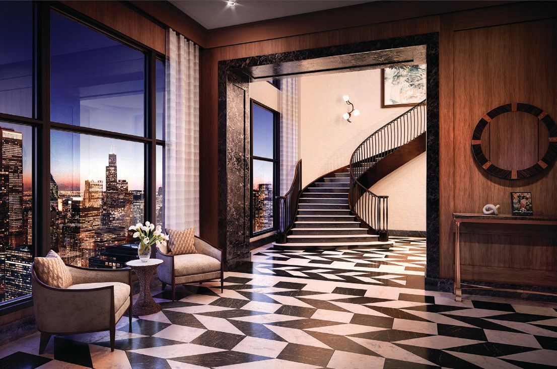 Rendering of the penthouse’s foyer. 