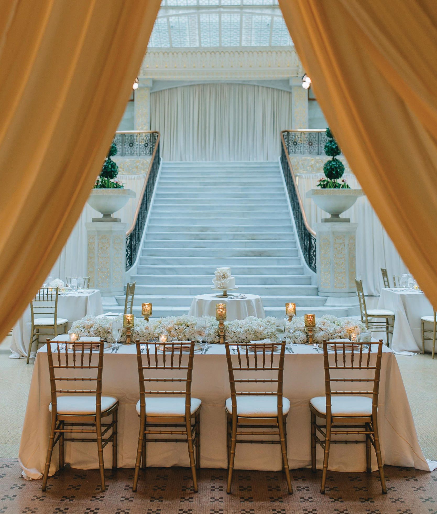 A peek inside The Rookery www.therookerlybuilding.com Photo Credit: Chuck Olu-Alabi Planner: Big City Bride // Floral: Strewn Chicago // Draping: Art of Imagination