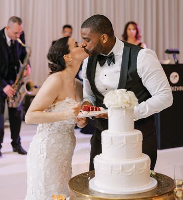 The couple cut into a red velvet cake.