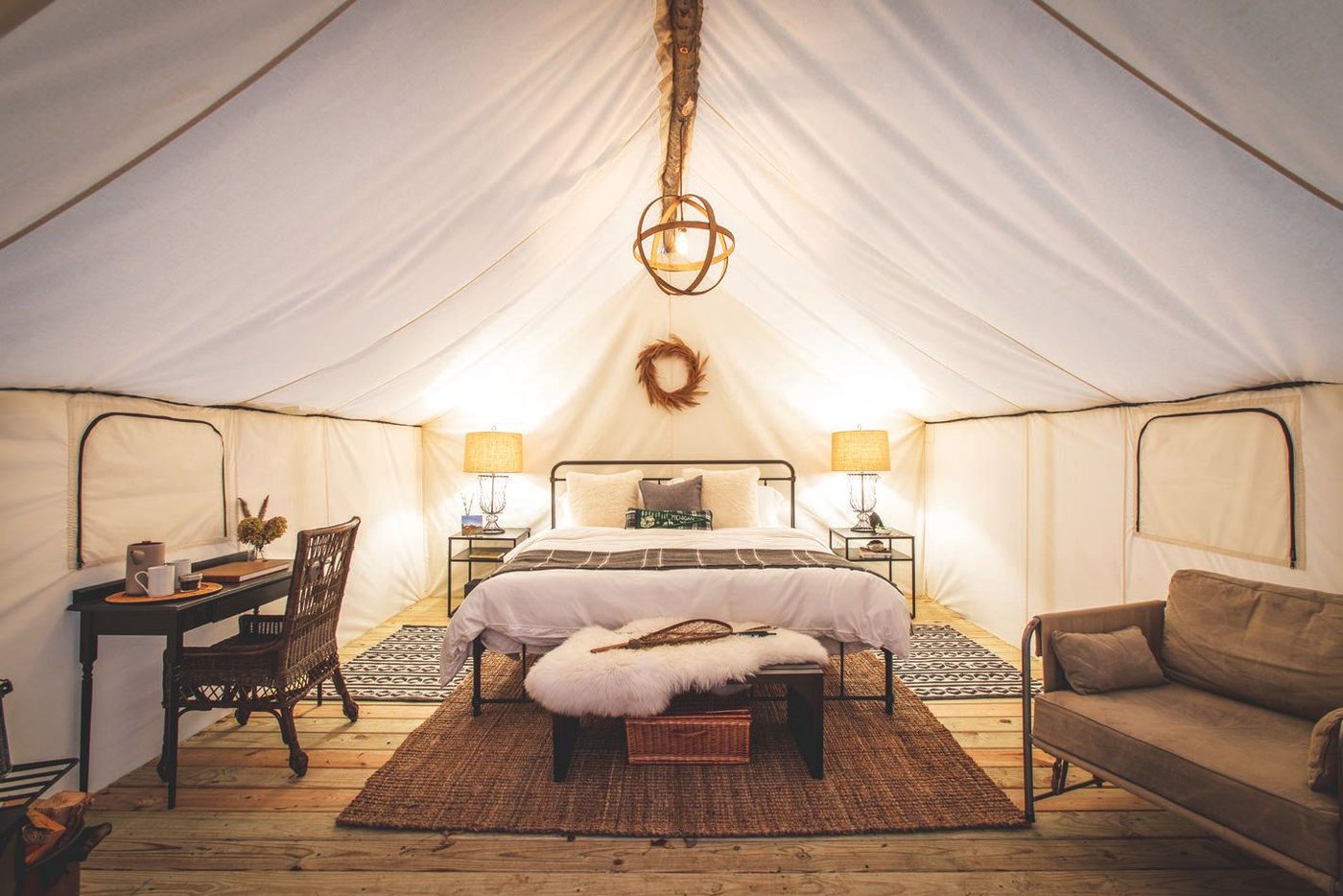 The luxurious setup of a tent at The Fields of Michigan. PHOTO COURTESY OF THE FIELDS OF MICHIGAN