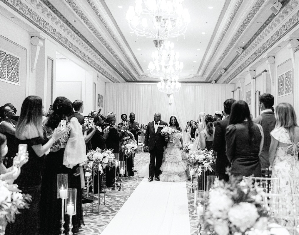 Palmer House’s Empire Room made for a sophisticated ceremony setting Photographed by Abby Jiu Photography