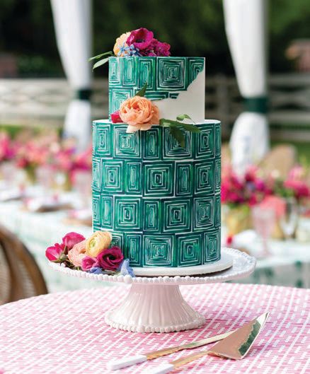 An emerald wedding cake by ECBG Cake Studio PHOTO BY NATALIE PROBST PHOTOGRAPHY