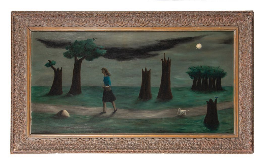 Gertrude Abercrombie, “Solitude” (1942, oil on Masonite), signed and dated by Abercrombie, 20 1/2 inches by 40 1/4 inches PHOTO COURTESY OF HINDMAN
