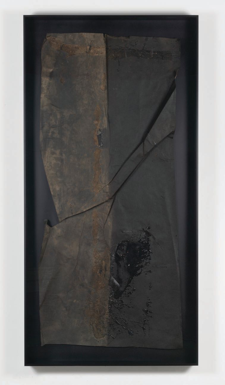 Theaster Gates, “Black Painting Study: Roofing Binary, No Content” (2018, roofing paper and tar), 78 inches by 36 inches, will be featured in GRAY at 60. PHOTO © THEASTER GATES STUDIO/COURTESY OF GRAY CHICAGO/NEW YORK
