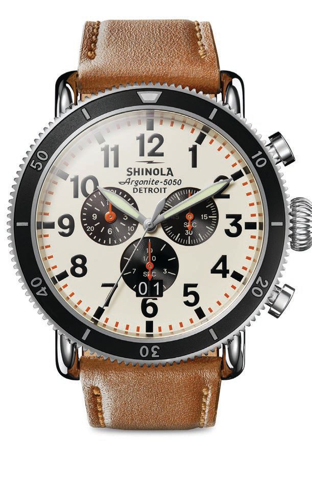 When it comes to watches, only Abel’s Shinola Runwell—a treasured gift from his wife—will do. PHOTO COURTESY OF SAKS.COM