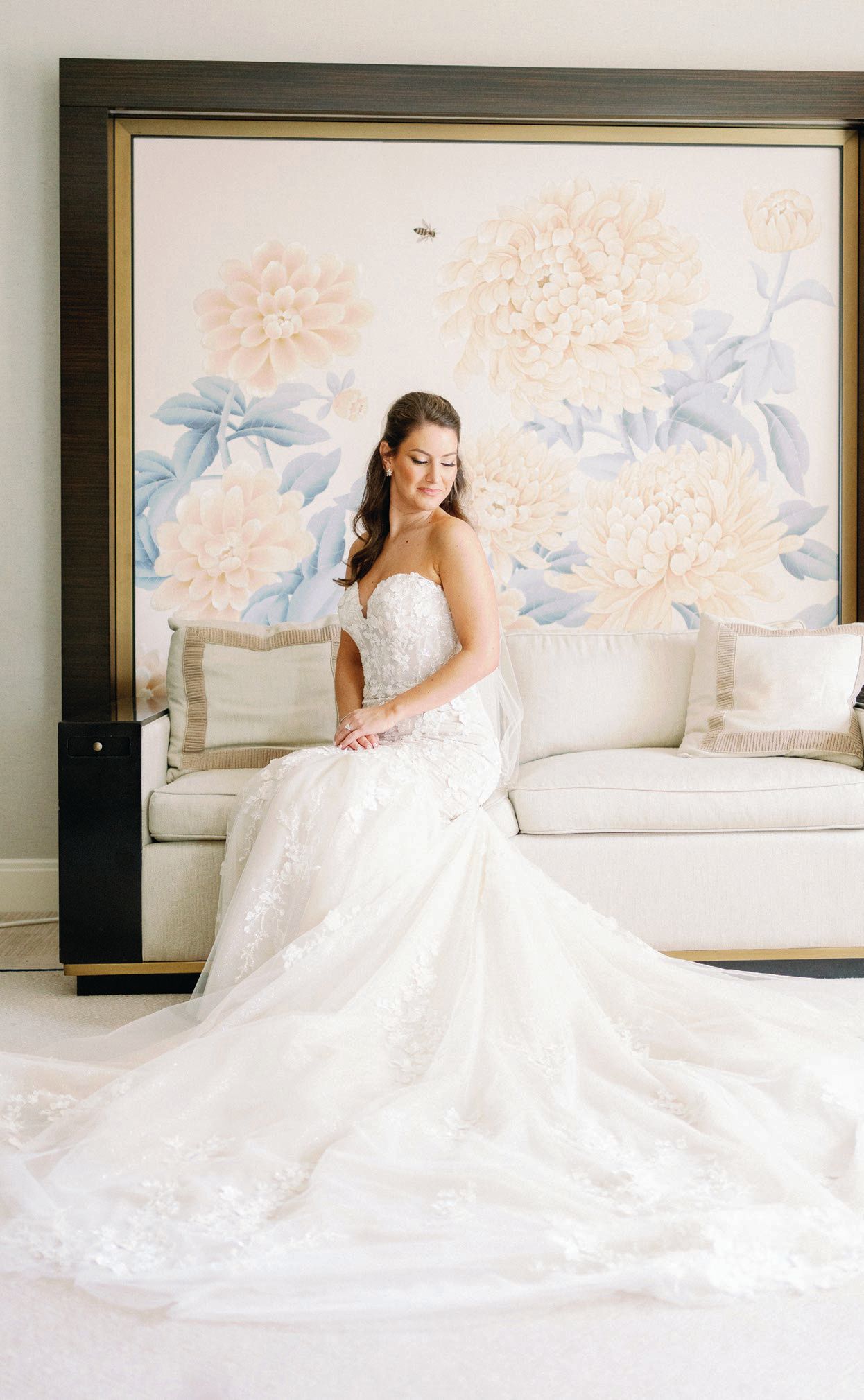 The bride looked chic in an Elizabeth Lee gown.