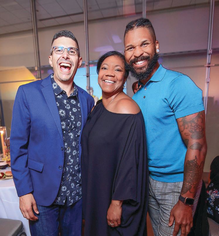 Howard Brown Health Center president and CEO David Ernesto Munar with Jennifer Mosely and Tony Williams at the Dance for Life After Party PHOTO BY SEAN SU/PURPLE PHOTO GROUP