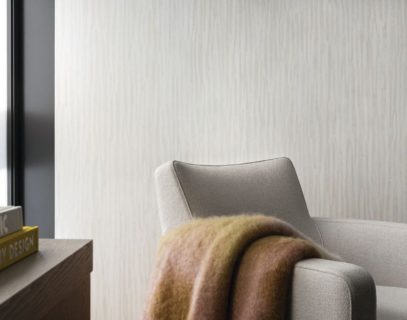 Holly Hunt Walls’ soothing, stylish Tufa wallcovering from the brand’s Assemblage Euclid collection. PHOTO COURTESY OF BRANDS