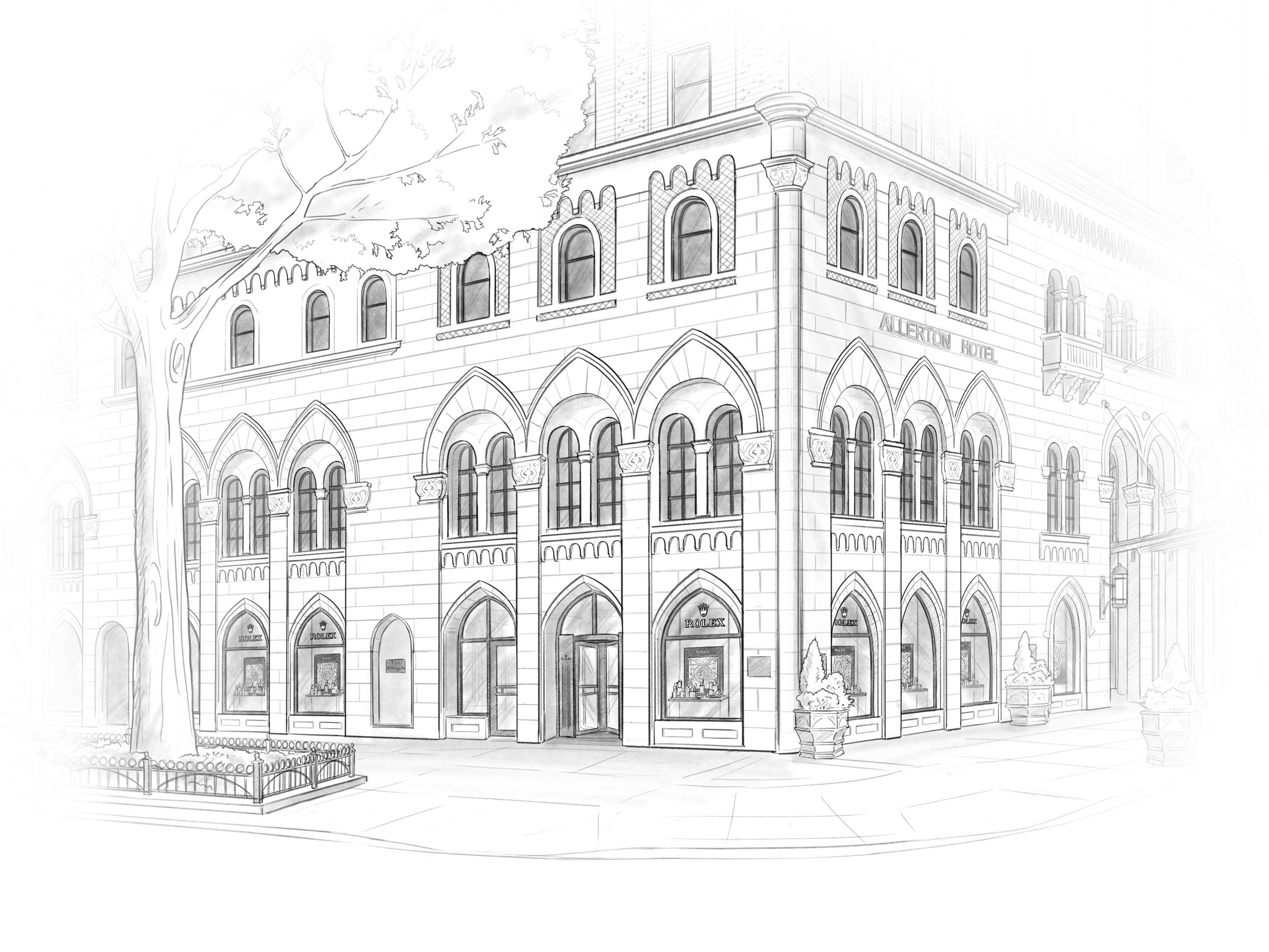 architectural drawing of new rolex boutique in chicago