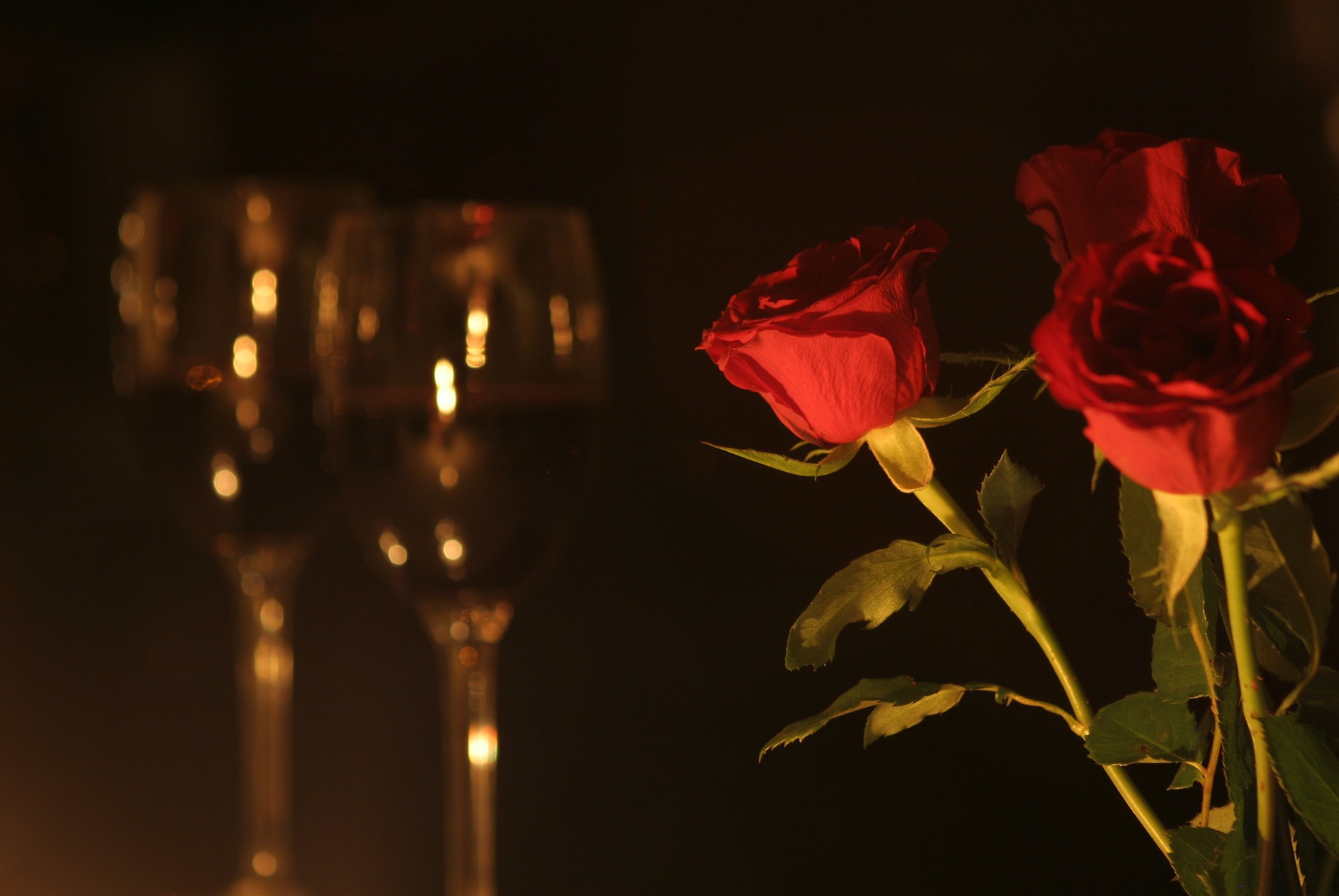 roses and wine glasses